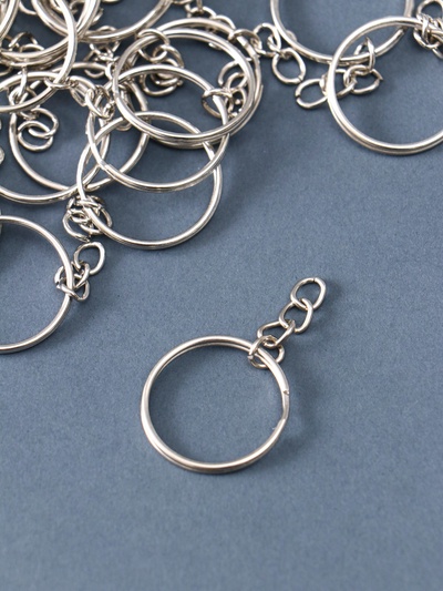 Основа для брелока кольцо с цепочкой, металл под серебро, 2.5×2.5 см, набор 40 шт.