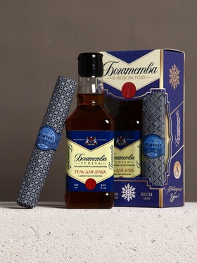 Подарочный набор новогодний «Богатства в Новом году»: гель для душа во флаконе виски, аромат древесный, 250 мл; платок в форме сигары