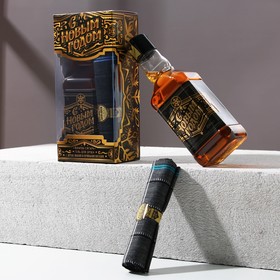 Подарочный новогодний набор мужской «С Новым годом!»: гель для душа во флаконе виски 250 мл, аромат древесный и пряный, платок в форме сигары