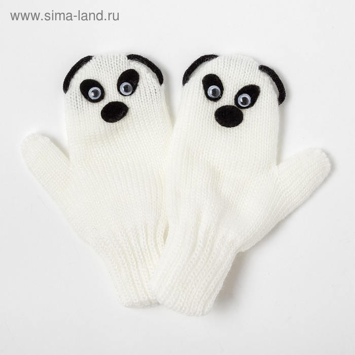 Варежки для девочки двойные «Панда», белый, размер 12 - Фото 1