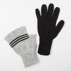 Перчатки детские двойные, чёрный/серый, размер 14 - Фото 4