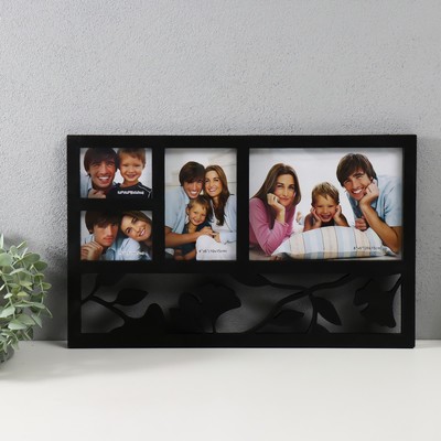 Фоторамка - коллаж на 4 фото 6.5×9, 10×15 см, 20×15 см «Листья», чёрная, 43×26 см