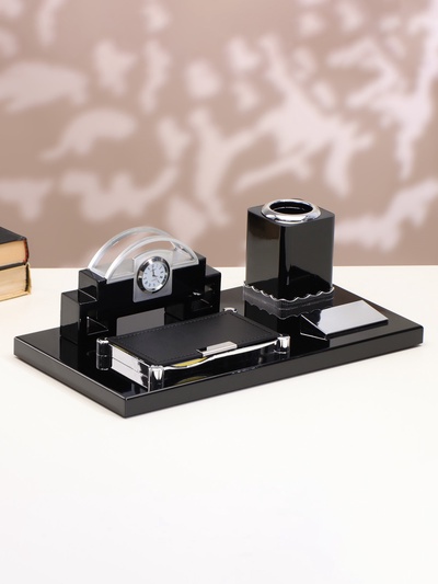 Набор настольный, органайзер 4 в 1 с визитницей и часами, 34×17×13 см
