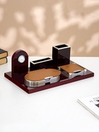 Набор настольный, органайзер 5 в 1 с визитницей и часами, 34×20×13 см - Фото 1