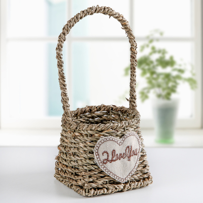 Кашпо для цветов плетёное с ручкой Доляна «Я тебя люблю», 9×9×21 см, цвет коричневый