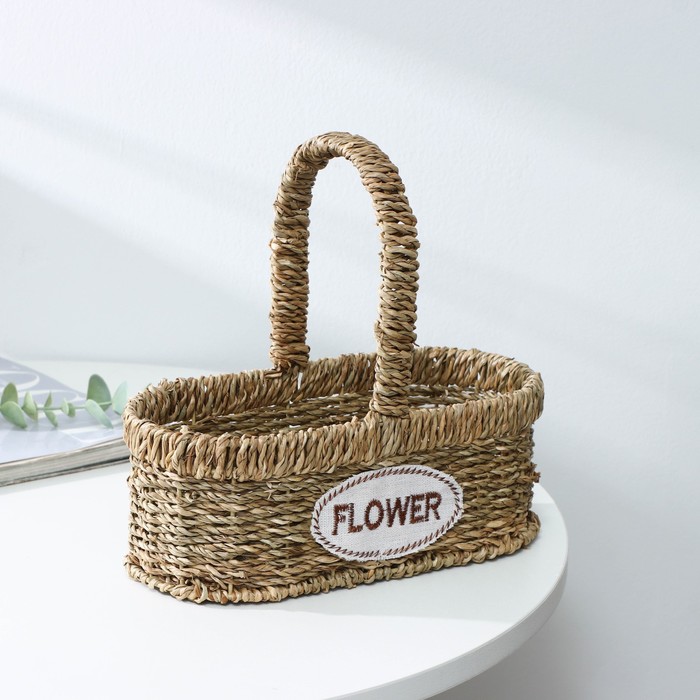Кашпо для цветов плетёное с ручкой Доляна «Цветы», 24×12×23 см, цвет коричневый