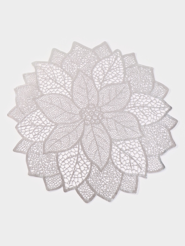 Салфетка сервировочная на стол «Цветок», d=38 см, серебряная - Фото 1