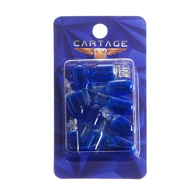 Галогенная лампа для авто Cartage BLUE, T10, W5W, 12 В, 5 Вт, набор 10 шт.