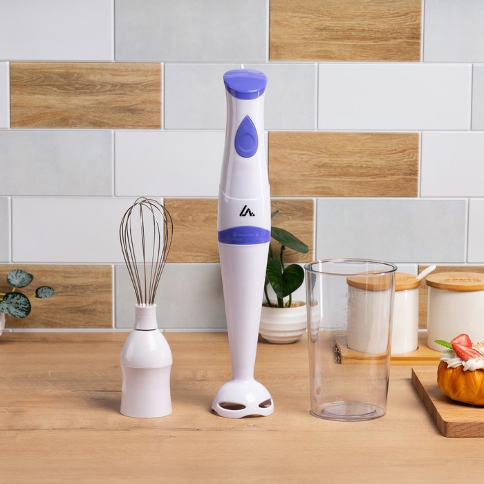 Блендер Luazon LBR-24, погружной, 250 Вт, 0.6 л, 1 скорость, бело-фиолетовый - Фото 1