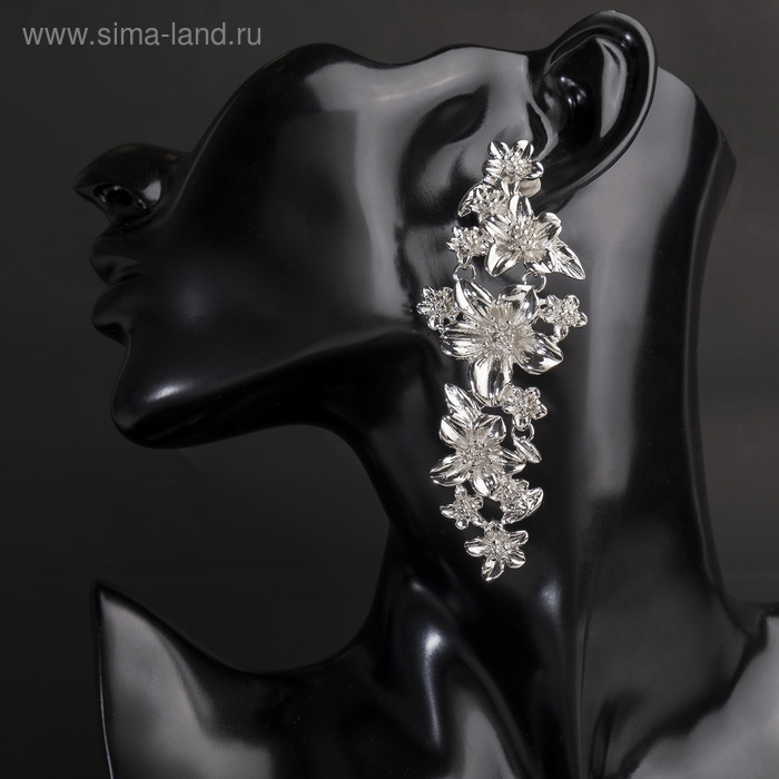 

Серьги висячие "Лиана" цветы, цвет серебро