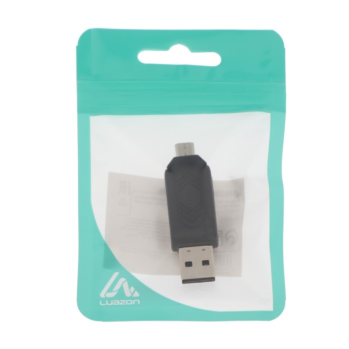 Картридер-OTG Luazon LNCR-001, подключение microUSB и USB, слоты SD microSD, черный - фото 51296489