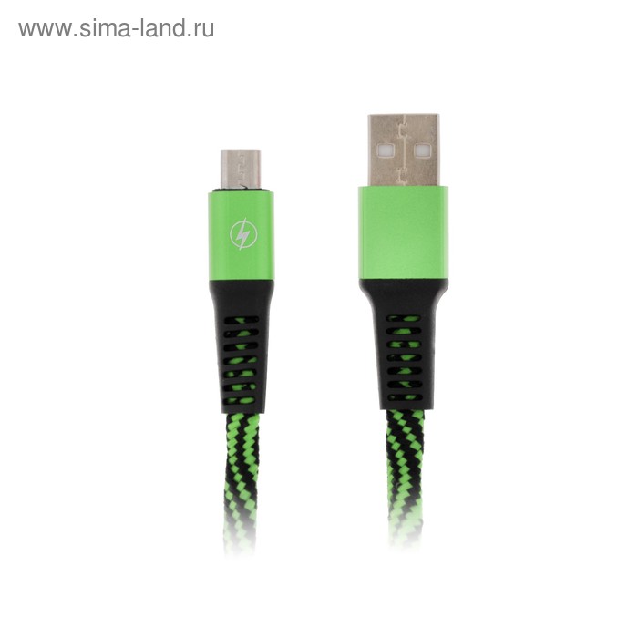 Кабель LuazON, micro USB - USB, 1 А, 1 м, оплётка нейлон, плоский, зеленый - Фото 1