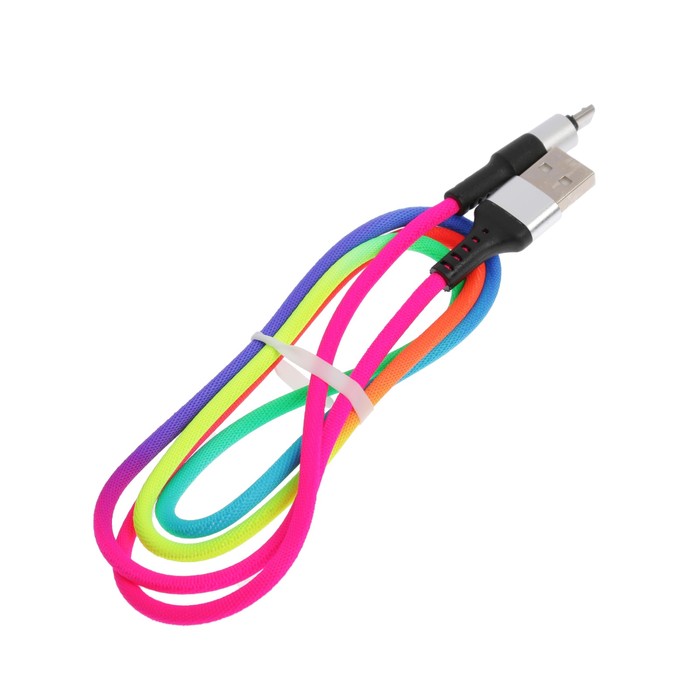 Кабель Luazon, microUSB - USB, 2 A, 1 м, оплётка нейлон, разноцветный - фото 1899711598