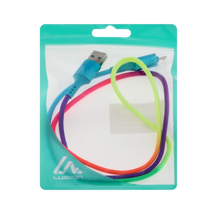 Кабель Luazon, microUSB - USB, 2 A, 1 м, оплётка нейлон, разноцветный - фото 1899711601