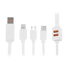 Кабель 3 в 1 LuazON, micro USB/Lightning/Type-C - USB, 2 А, 1 м, 2 доп USB, белый - Фото 1
