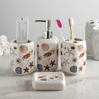 Набор аксессуаров для ванной комнаты «Морская звезда», 4 предмета (дозатор, мыльница, 2 стакана), цвет бежевый - Фото 2