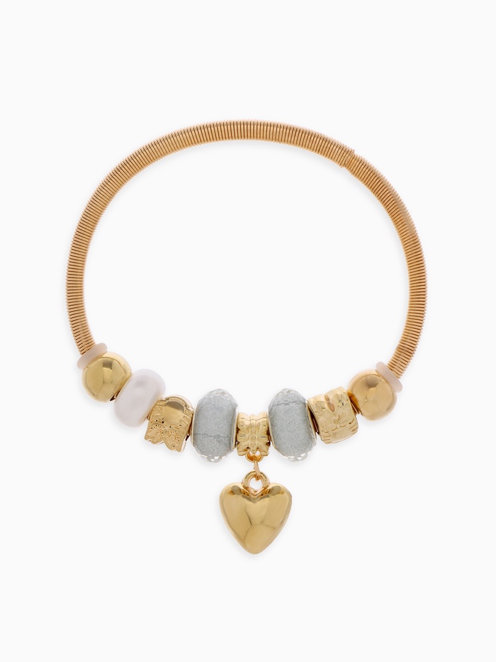 Браслет с шармами «Марджери» сердце, жемчуг, серебристо-белый в розовом золоте, d=6.5 см - Фото 1