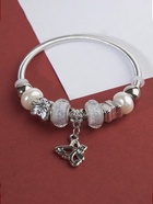 Браслет с жемчугом «Марджери» бабочка, серебристо-белый в серебре, d=6.5 см 4448221