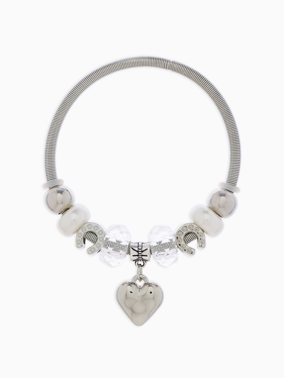 Браслет с шармами «Марджери» сердце, жемчуг, белый в серебре, d=6.5 см