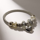 Браслет жемчуг «Марджери» сердце, цвет чёрно-белый в серебре ,d=6,5см 4448223