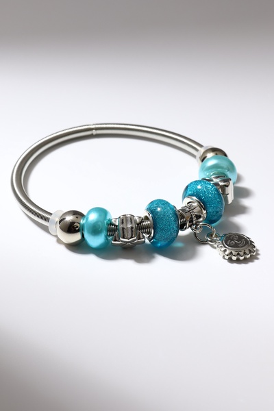 Браслет с шармами «Марджери» солнышко, голубой в серебре, d=6.5 см