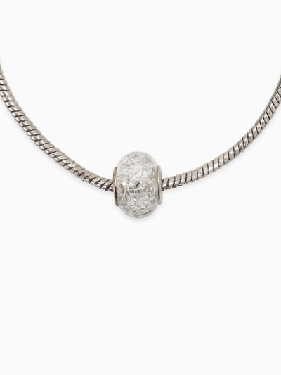 Шарм бусина «Сахарный кварц», белая в серебре