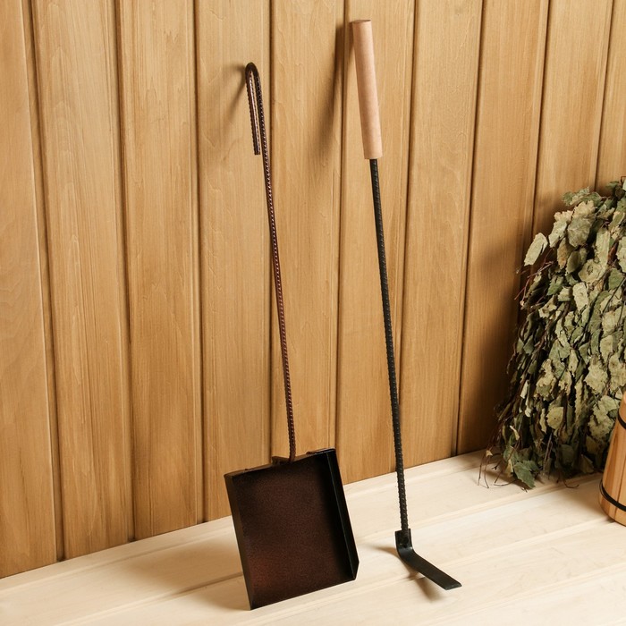 Набор совок для золы и кочерга с деревянной ручкой - Фото 1
