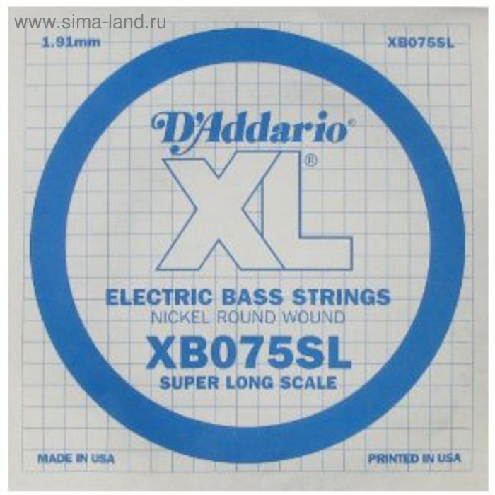 Отдельная струна для бас-гитары D'Addario XB075SL Nickel Wound никелированная, .075, Super Long   45 - Фото 1