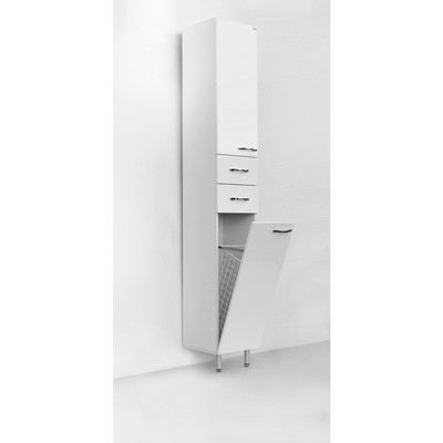 Шкаф - пенал для ванной комнаты 300, с корзиной для белья, 300×292×1900 мм, цвет белый