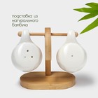 Набор для специй BellaTenero «Баночки», солонка 110 мл, перечница 110 мл, на бамбуковой подставке-держателе, фарфор, белый - Фото 2