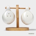 Набор для специй BellaTenero «Баночки», солонка 110 мл, перечница 110 мл, на бамбуковой подставке-держателе, фарфор, белый - Фото 3