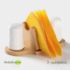 Набор фарфоровый для специй на деревянной подставке BellaTenero, 3 предмета: солонка 100 мл, перечница 100 мл, салфетница, цвет белый - фото 4571947