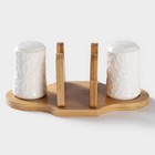 Набор для специй на бамбуковой подставке BellaTenero, 3 предмета: солонка 100 мл, перечница 100 мл, салфетница, фарфор, белый - Фото 3
