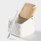 Банка для сыпучих BellaTenero, 800 мл, 14.5×11 см, с ложкой, с бамбуковой крышкой, фарфор, белая - Фото 4