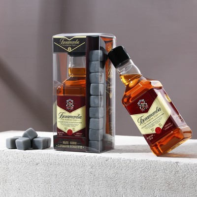 Набор "Богатства в Новом году": гель для душа во флаконе виски 250 мл, аромат древесный с пряными нотами, мыло-камни 9 шт