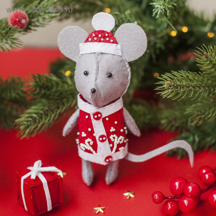 Новогодняя игрушка из фетра "Мышка" - Фото 1