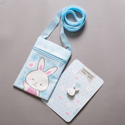 Детский подарочный набор сумка+брошь, цвет голубой