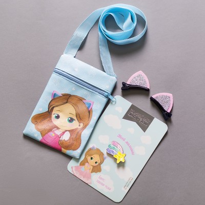 Детский подарочный набор сумка+брошь, цвет голубой