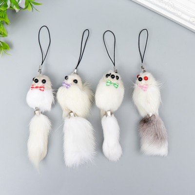 Пушистик на подвеске "Мышонок белый" МИКС 8,5х3,5х3,5 см