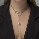 Кулон с жемчугом «Цепь» звено, 32 см, белый в серебре - Фото 2