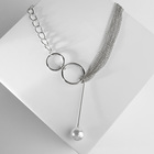 Кулон с жемчугом «Цепь» звено, 32 см, белый в серебре - Фото 3