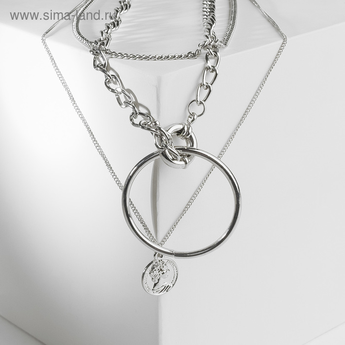 Кулон «Цепь» крупное кольцо с медальоном, цвет серебро, 66 см - Фото 1