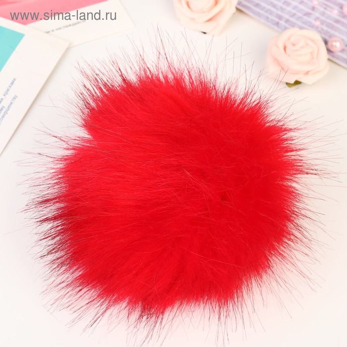 Помпон искусственный мех "Красный с черными кончиками" d=13 см - Фото 1