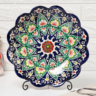 Ляган узбекский Риштанская керамика «Цветы», для плова, d=33 см, рифлёный, синий - Фото 2