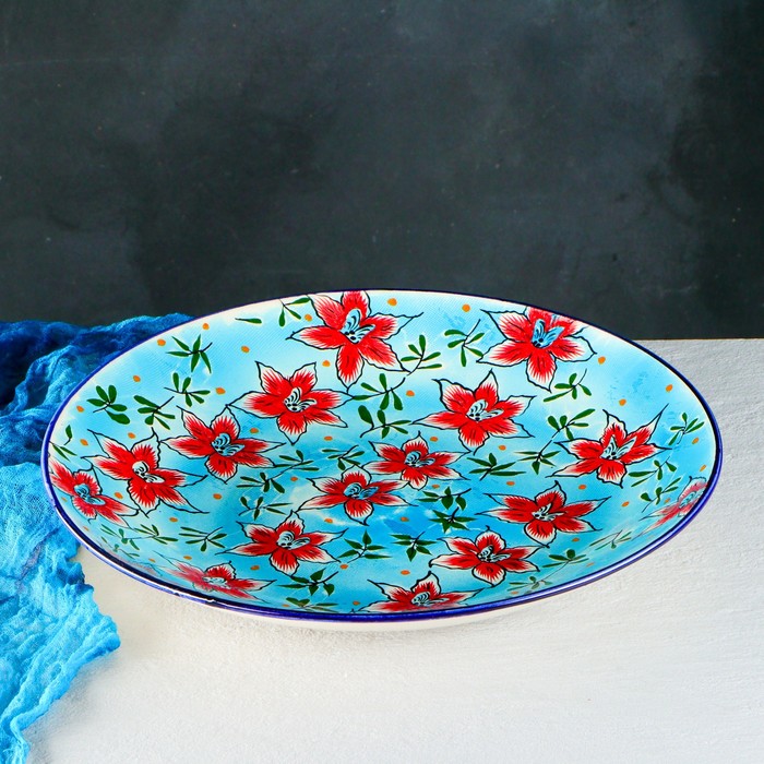 Ляган Риштанская Керамика "Цветы", 41 см, голубой - фото 1905586299
