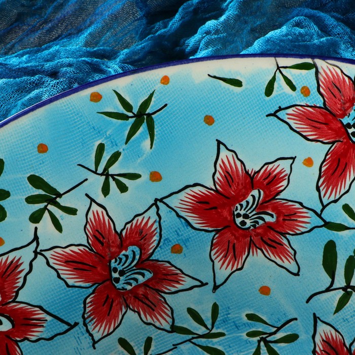 Ляган Риштанская Керамика "Цветы", 41 см, голубой - фото 1883481078