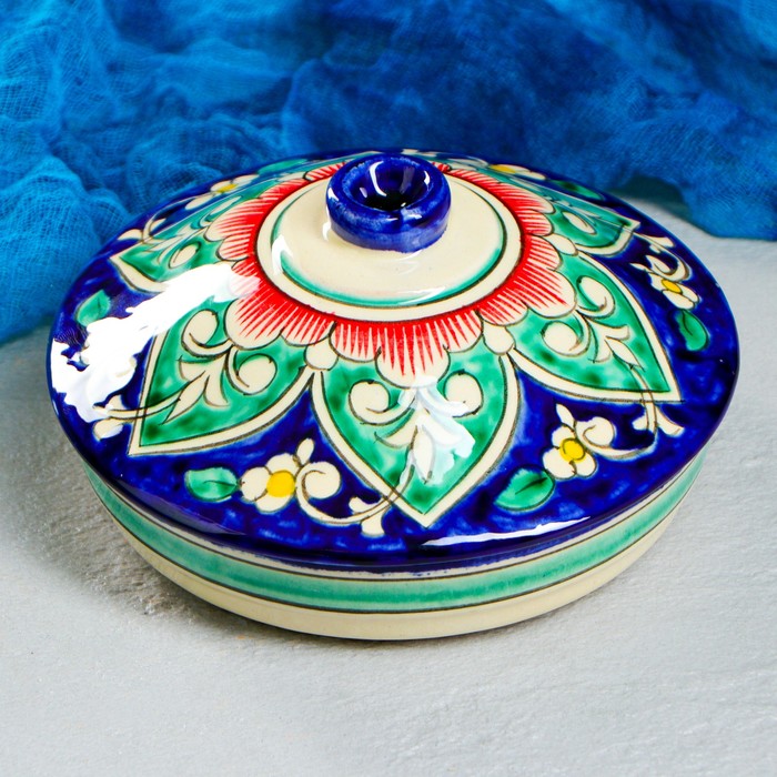Масленка Риштанская Керамика "Цветы", 17 см, синий