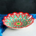 Ляган Риштанская Керамика "Цветы", 33 см, красный, рифлёный - фото 8873874
