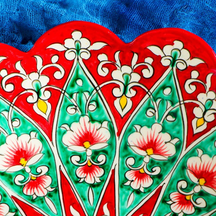 Ляган Риштанская Керамика "Цветы", 33 см, красный, рифлёный - фото 1905586309