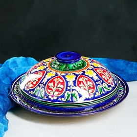 Блинница Риштанская Керамика 'Цветы', 26 см, синий